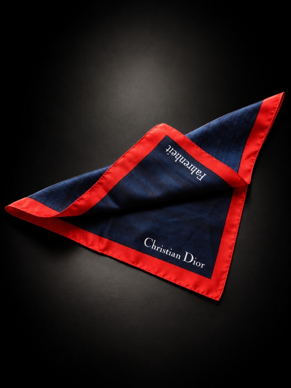 CHRISTIAN DIOR Vintage 1988 Fahrenheit Silk Pocket Square Scarf Red Navy